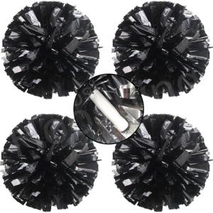 Hooshing 4PCS Cheer Pom Poms with Plastic Handle Cheerleading Pompoms for Kids Team Sports Party Cheering(Black)