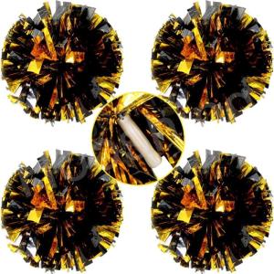 Hooshing 4PCS Cheer Pom Poms with Plastic Handle Cheerleading Pompoms for Kids Team Sports Party Cheering(Black and Gold)