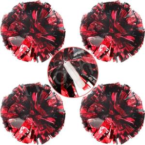 Hooshing 4PCS Cheer Pom Poms with Plastic Handle Cheerleading Pompoms for Kids Team Sports Party Cheering(Black and Red)
