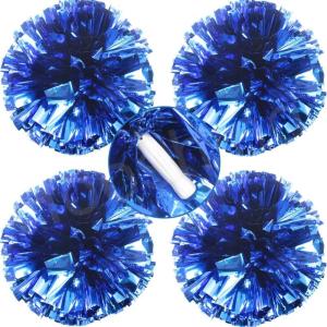 Hooshing 4PCS Cheer Pom Poms with Plastic Handle Cheerleading Pompoms for Kids Team Sports Party Cheering(Blue)