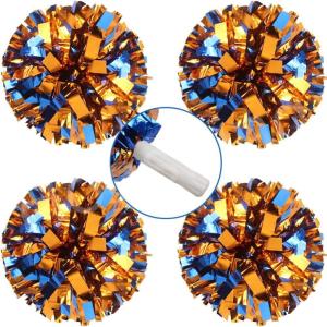 Hooshing 4PCS Cheer Pom Poms with Plastic Handle Cheerleading Pompoms for Kids Team Sports Party Cheering(Blue and Orange)