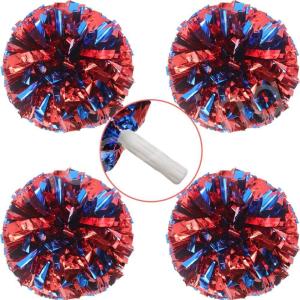 Hooshing 4PCS Cheer Pom Poms with Plastic Handle Cheerleading Pompoms for Kids Team Sports Party Cheering(Blue and Red)