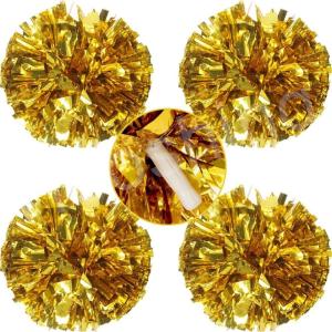 Hooshing 4PCS Cheer Pom Poms with Plastic Handle Cheerleading Pompoms for Kids Team Sports Party Cheering(Gold)