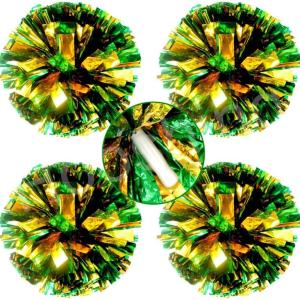 Hooshing 4PCS Cheer Pom Poms with Plastic Handle Cheerleading Pompoms for Kids Team Sports Party Cheering(Green and Gold)