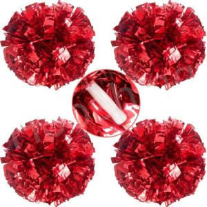 Hooshing 4PCS Cheer Pom Poms with Plastic Handle Cheerleading Pompoms for Kids Team Sports Party Cheering(Red)
