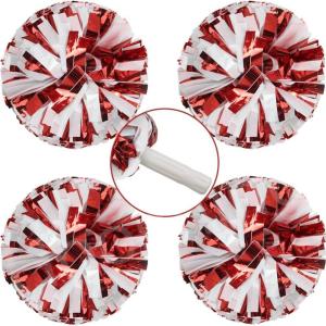 Hooshing 4PCS Cheer Pom Poms with Plastic Handle Cheerleading Pompoms for Kids Team Sports Party Cheering(Red and White)