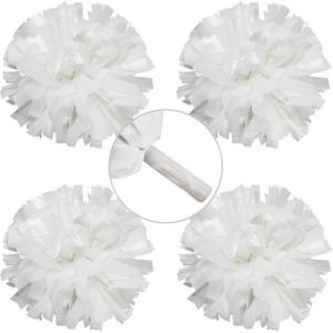 Hooshing 4PCS Cheer Pom Poms with Plastic Handle Cheerleading Pompoms for Kids Team Sports Party Cheering(White)