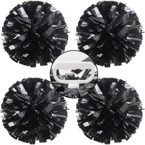 Hooshing 4PCS Pom Poms Cheerleading with Finger-Friendly Handle for Cheering Squad & Dance Team(Black)