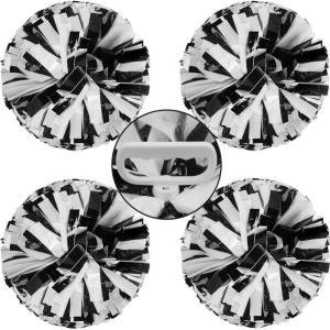 Hooshing 4PCS Pom Poms Cheerleading with Finger-Friendly Handle for Cheering Squad & Dance Team(Black and White)