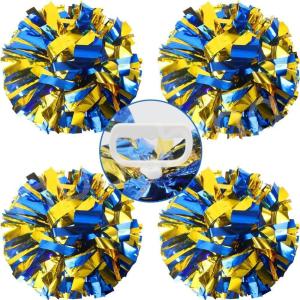 Hooshing 4PCS Pom Poms Cheerleading with Finger-Friendly Handle for Cheering Squad & Dance Team(Blue and Gold)