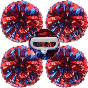 Hooshing 4PCS Pom Poms Cheerleading with Finger-Friendly Handle for Cheering Squad & Dance Team(Blue and Red)