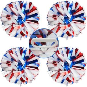 Hooshing 4PCS Pom Poms Cheerleading with Finger-Friendly Handle for Cheering Squad & Dance Team(Blue and Red and White)