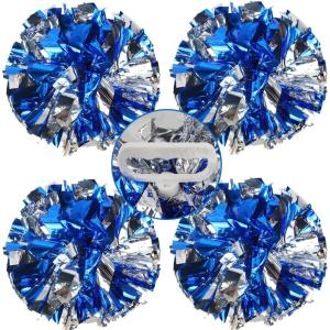 Hooshing 4PCS Pom Poms Cheerleading with Finger-Friendly Handle for Cheering Squad & Dance Team(Blue and Silver)