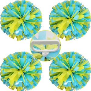 Hooshing 4PCS Pom Poms Cheerleading with Finger-Friendly Handle for Cheering Squad & Dance Team(Blue and Yellow)