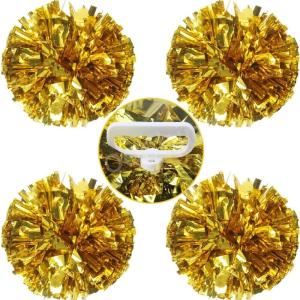 Hooshing 4PCS Pom Poms Cheerleading with Finger-Friendly Handle for Cheering Squad & Dance Team(Gold)