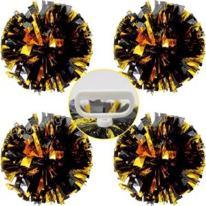 Hooshing 4PCS Pom Poms Cheerleading with Finger-Friendly Handle for Cheering Squad & Dance Team(Gold and Black)