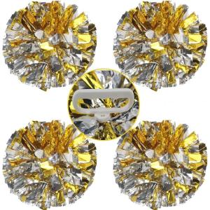 Hooshing 4PCS Pom Poms Cheerleading with Finger-Friendly Handle for Cheering Squad & Dance Team(Gold and Silver)