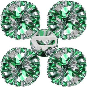Hooshing 4PCS Pom Poms Cheerleading with Finger-Friendly Handle for Cheering Squad & Dance Team(Green and Silver)
