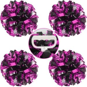 Hooshing 4PCS Pom Poms Cheerleading with Finger-Friendly Handle for Cheering Squad & Dance Team(Hot Pink and Black)