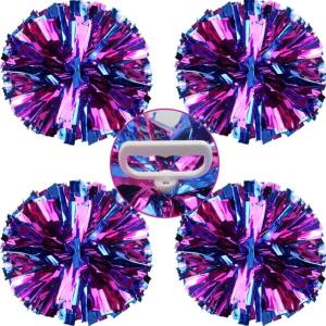 Hooshing 4PCS Pom Poms Cheerleading with Finger-Friendly Handle for Cheering Squad & Dance Team(Hot Pink and Blue)