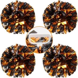 Hooshing 4PCS Pom Poms Cheerleading with Finger-Friendly Handle for Cheering Squad & Dance Team(Orange and Black)