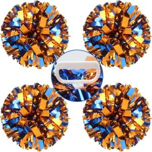 Hooshing 4PCS Pom Poms Cheerleading with Finger-Friendly Handle for Cheering Squad & Dance Team(Orange and Blue)