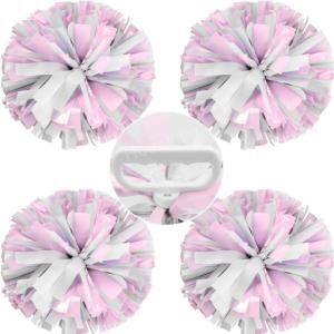 Hooshing 4PCS Pom Poms Cheerleading with Finger-Friendly Handle for Cheering Squad & Dance Team(Pink and White)