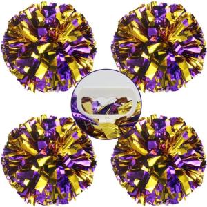 Hooshing 4PCS Pom Poms Cheerleading with Finger-Friendly Handle for Cheering Squad & Dance Team(Purple and Gold)