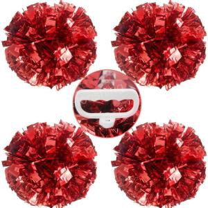 Hooshing 4PCS Pom Poms Cheerleading with Finger-Friendly Handle for Cheering Squad & Dance Team(Red)