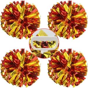 Hooshing 4PCS Pom Poms Cheerleading with Finger-Friendly Handle for Cheering Squad & Dance Team(Red and Gold)