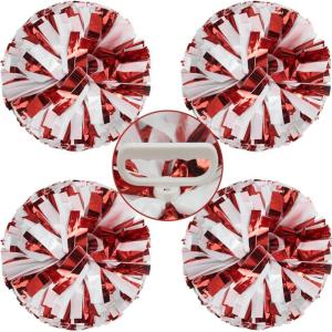 Hooshing 4PCS Pom Poms Cheerleading with Finger-Friendly Handle for Cheering Squad & Dance Team(Red and White)