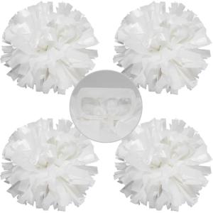 Hooshing 4PCS Pom Poms Cheerleading with Finger-Friendly Handle for Cheering Squad & Dance Team(White)