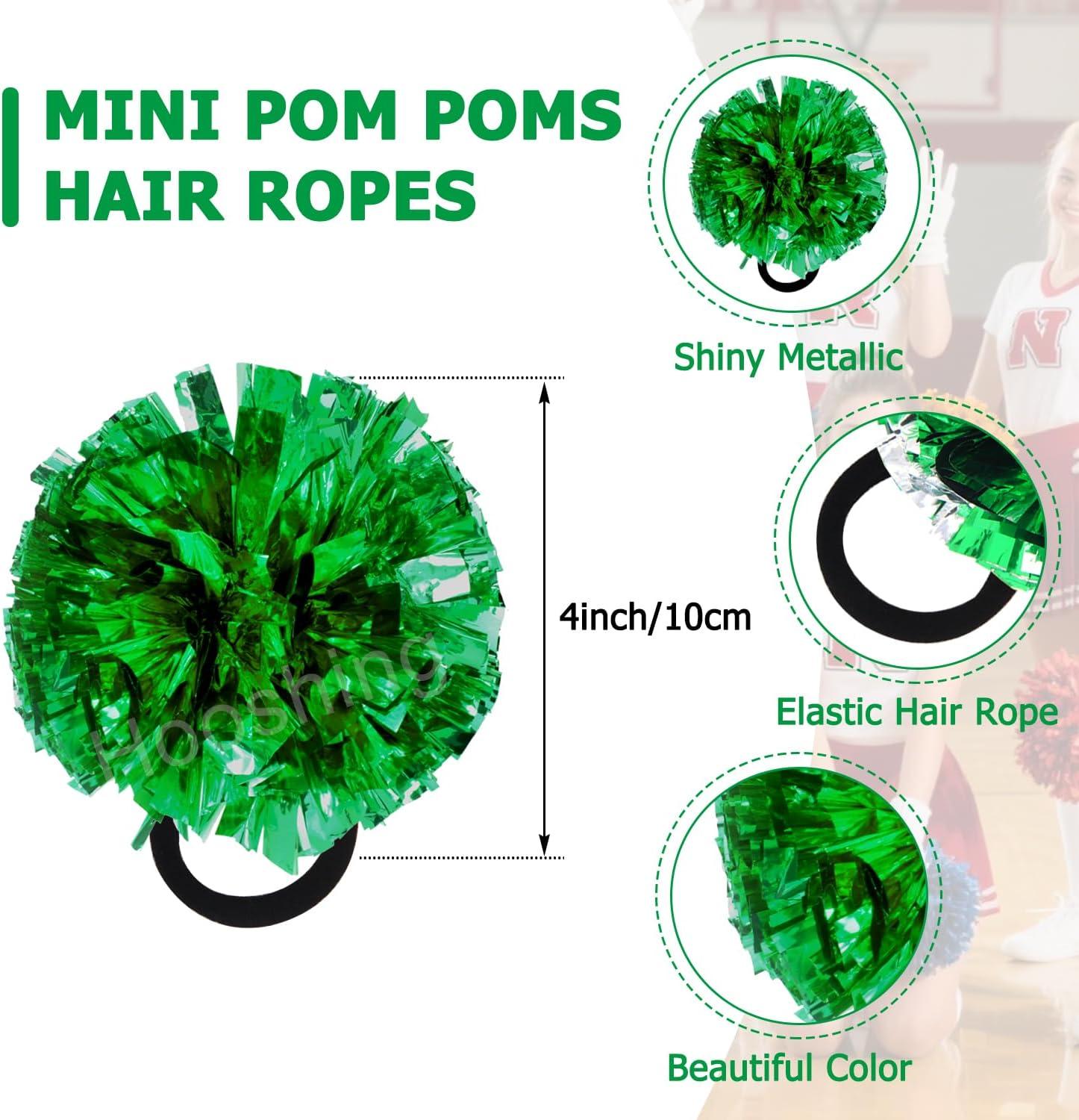 imageHooshing 5PCS Cheerleading Pom Poms and Cheerleader Girls Hair Ties with Poms for Sports Spirits Kids Adults Basketball Football Birthday Party PerformanceGreen