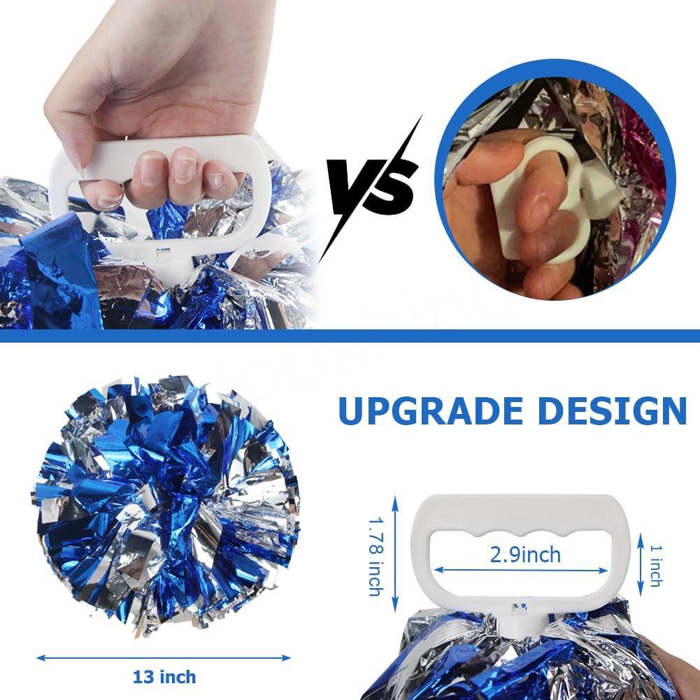 imageHooshing 5PCS Cheerleading Pom Poms and Cheerleader Girls Hair Ties with Poms for Sports Spirits Kids Adults Basketball Football Birthday Party PerformanceBlue and Silver