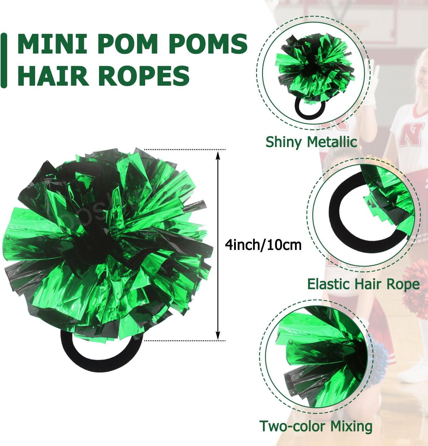 imageHooshing 5PCS Cheerleading Pom Poms and Cheerleader Girls Hair Ties with Poms for Sports Spirits Kids Adults Basketball Football Birthday Party PerformanceBlack and Green