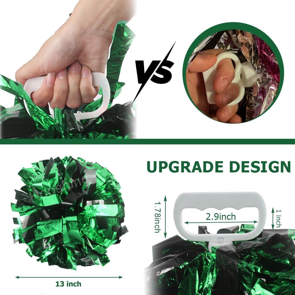 imageHooshing 5PCS Cheerleading Pom Poms and Cheerleader Girls Hair Ties with Poms for Sports Spirits Kids Adults Basketball Football Birthday Party PerformanceBlack and Green
