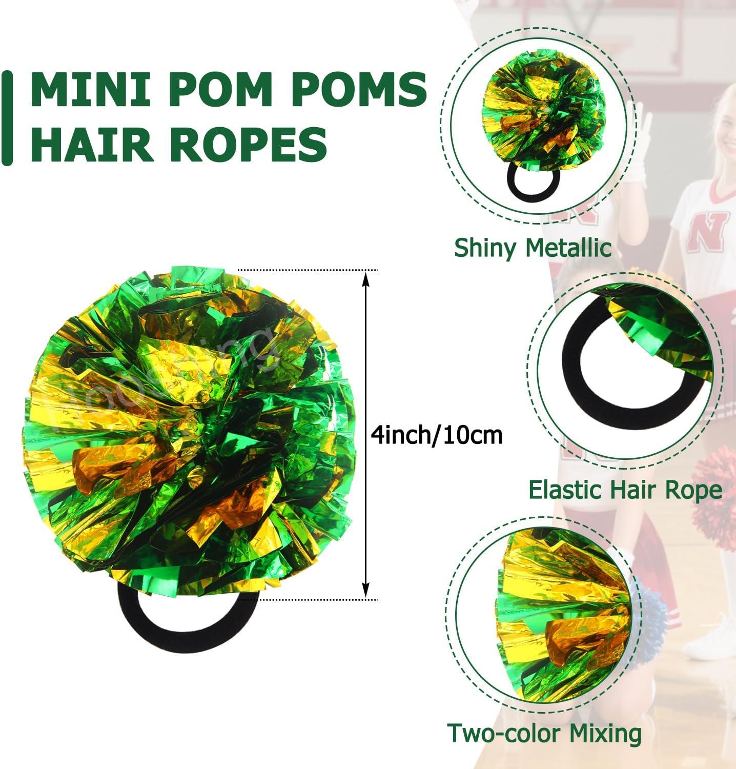 imageHooshing 5PCS Cheerleading Pom Poms and Cheerleader Girls Hair Ties with Poms for Sports Spirits Kids Adults Basketball Football Birthday Party PerformanceGreen and Gold