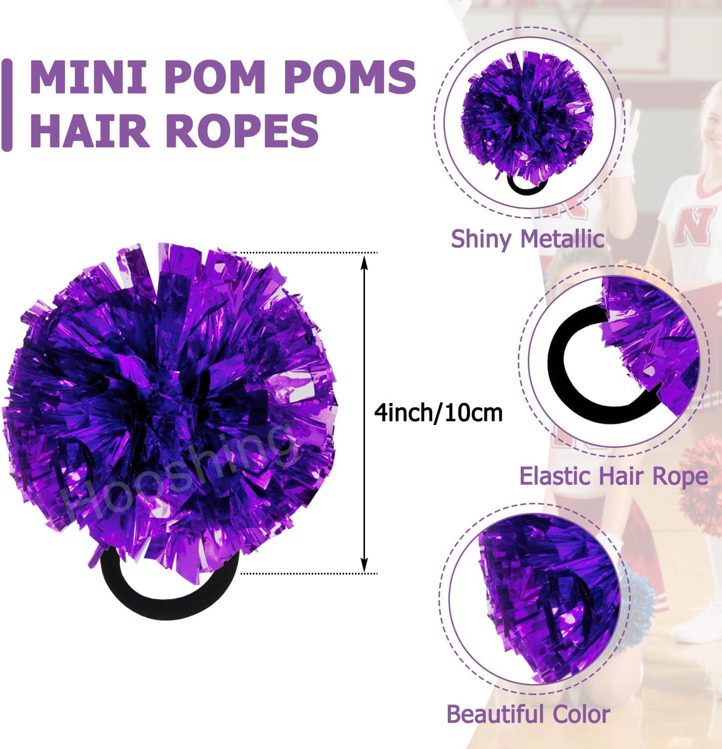 imageHooshing 5PCS Cheerleading Pom Poms and Cheerleader Girls Hair Ties with Poms for Sports Spirits Kids Adults Basketball Football Birthday Party PerformancePurple