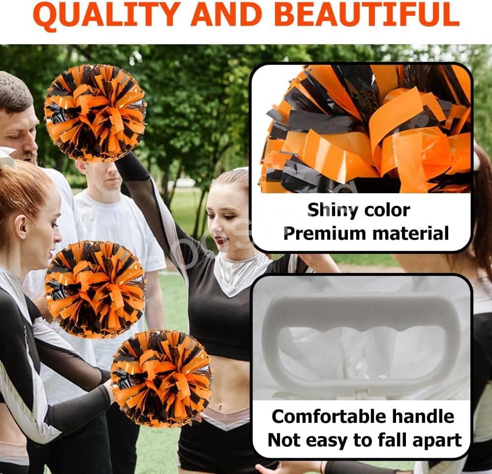 imageHooshing 5PCS Cheerleading Pom Poms and Cheerleader Girls Hair Ties with Poms for Sports Spirits Kids Adults Basketball Football Birthday Party PerformanceBlack and Orange
