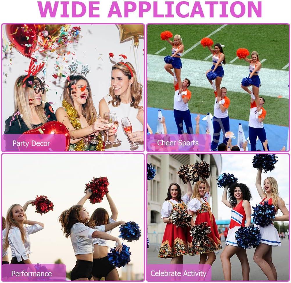 imageHooshing 5PCS Cheerleading Pom Poms and Cheerleader Girls Hair Ties with Poms for Sports Spirits Kids Adults Basketball Football Birthday Party PerformanceBlack and Hot Pink