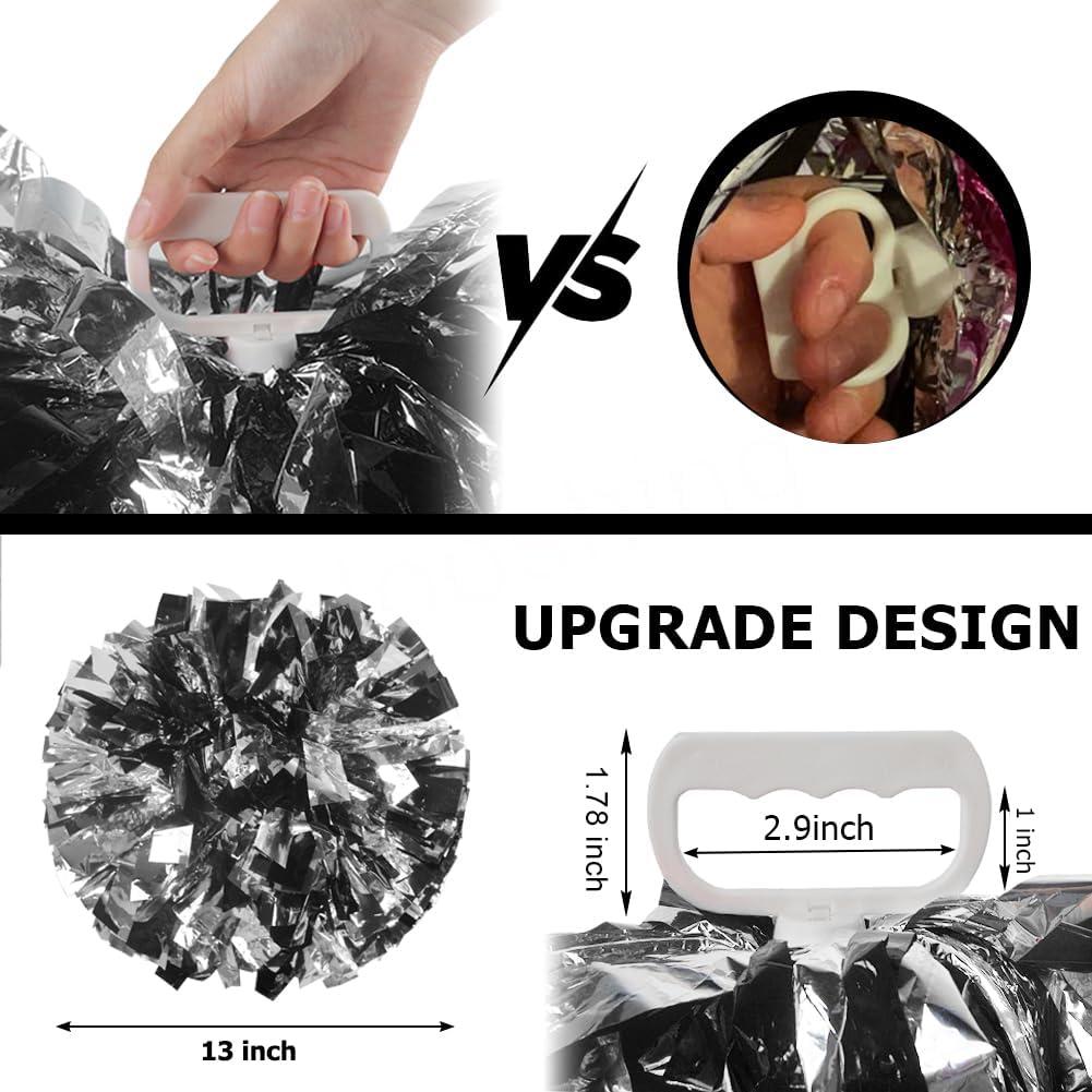 imageHooshing 5PCS Cheerleading Pom Poms and Cheerleader Girls Hair Ties with Poms for Sports Spirits Kids Adults Basketball Football Birthday Party PerformanceBlack and Silver
