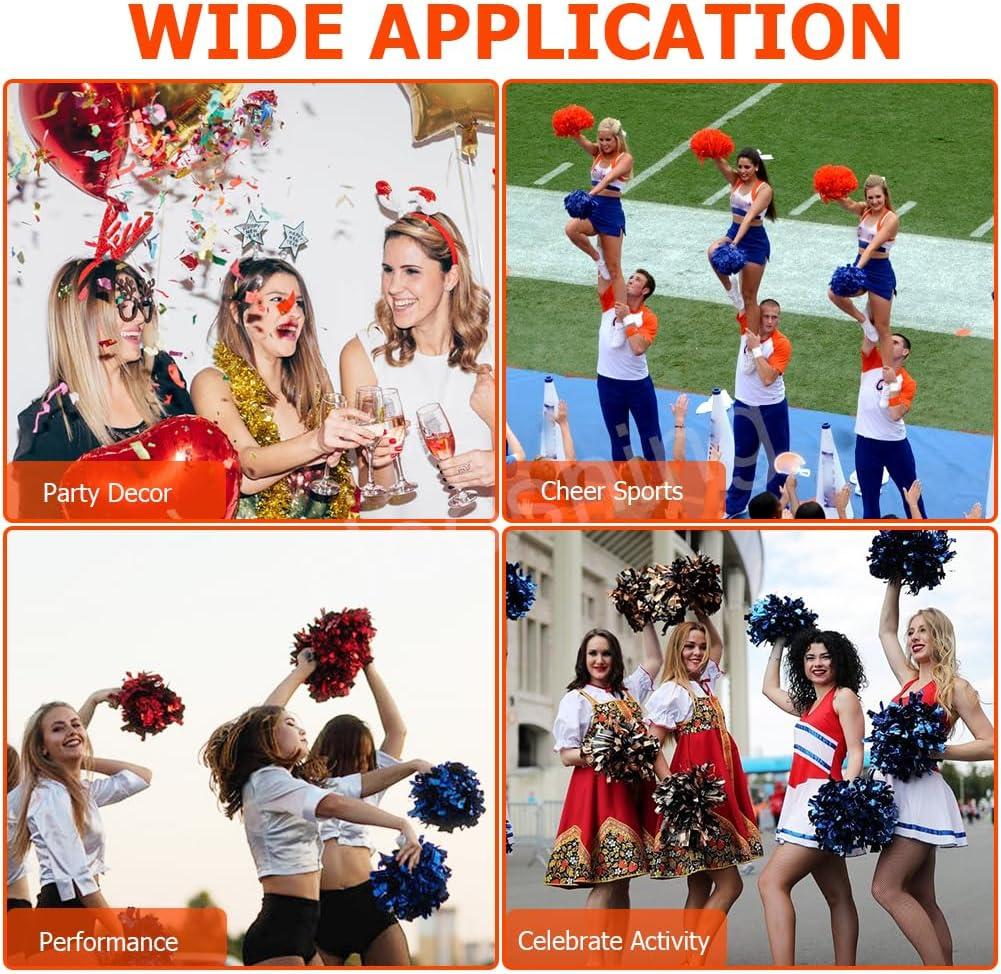 imageHooshing 5PCS Cheerleading Pom Poms and Cheerleader Girls Hair Ties with Poms for Sports Spirits Kids Adults Basketball Football Birthday Party PerformanceBlack and Orange