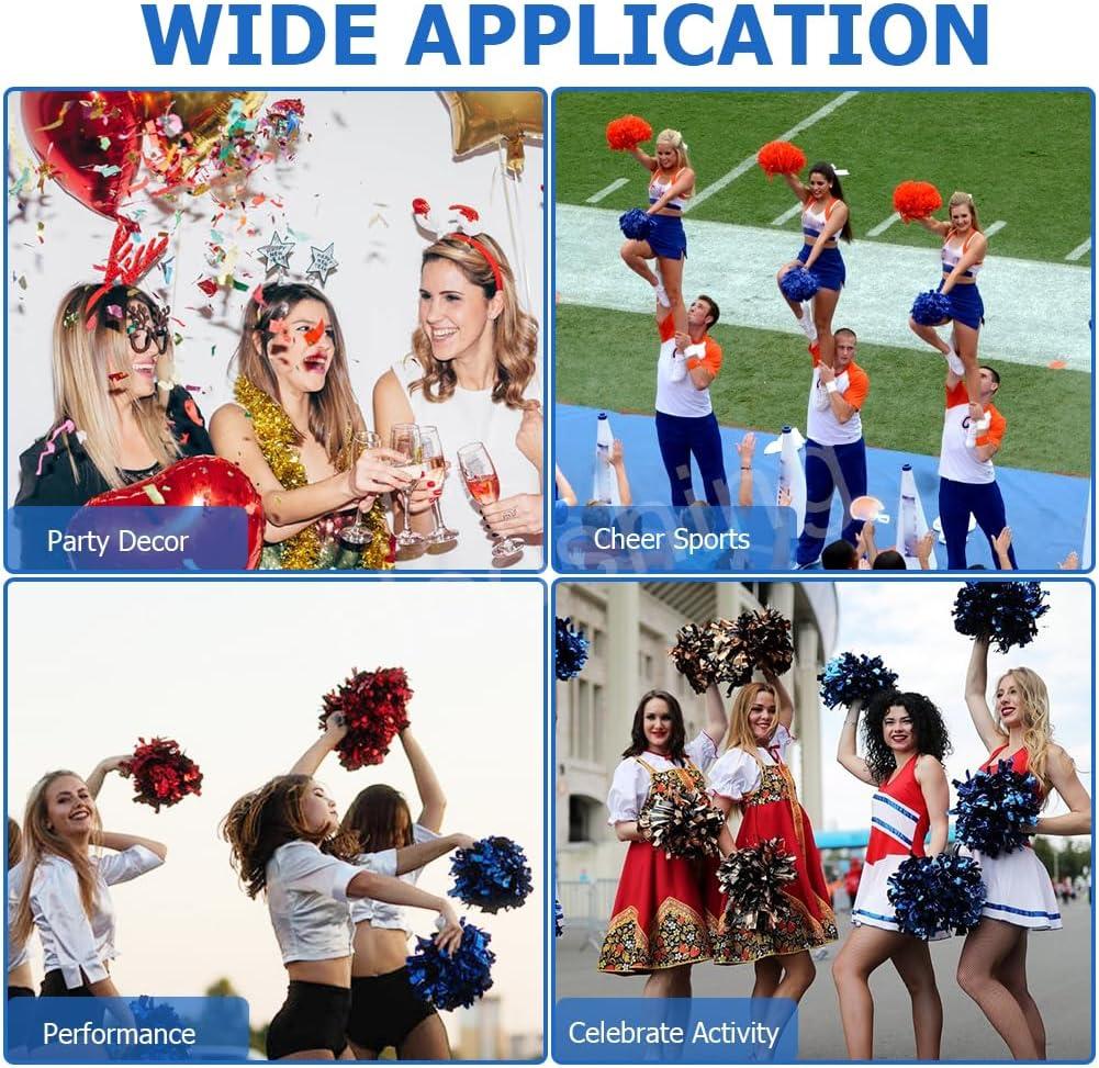 imageHooshing 5PCS Cheerleading Pom Poms and Cheerleader Girls Hair Ties with Poms for Sports Spirits Kids Adults Basketball Football Birthday Party PerformanceBlue and White