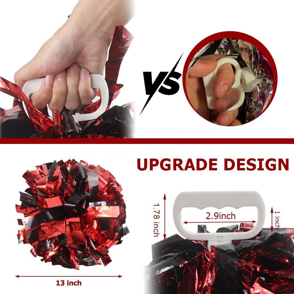 imageHooshing 5PCS Cheerleading Pom Poms and Cheerleader Girls Hair Ties with Poms for Sports Spirits Kids Adults Basketball Football Birthday Party PerformanceBlack and Red