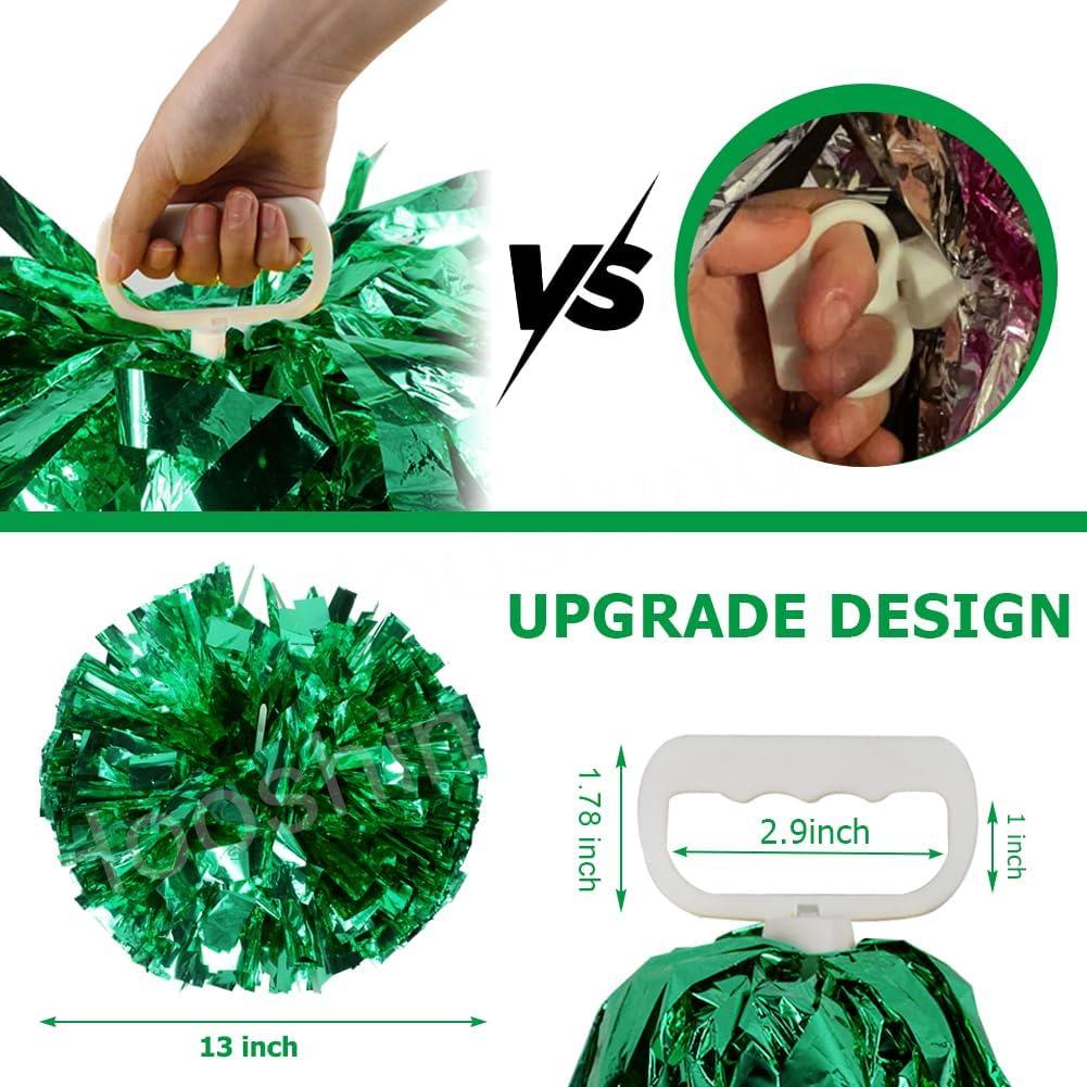 imageHooshing 5PCS Cheerleading Pom Poms and Cheerleader Girls Hair Ties with Poms for Sports Spirits Kids Adults Basketball Football Birthday Party PerformanceGreen
