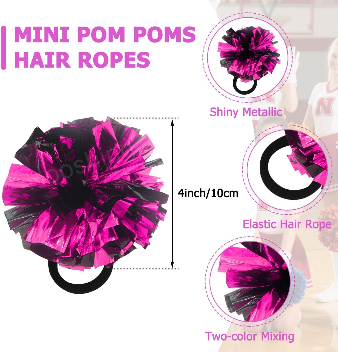 imageHooshing 5PCS Cheerleading Pom Poms and Cheerleader Girls Hair Ties with Poms for Sports Spirits Kids Adults Basketball Football Birthday Party PerformanceBlack and Hot Pink