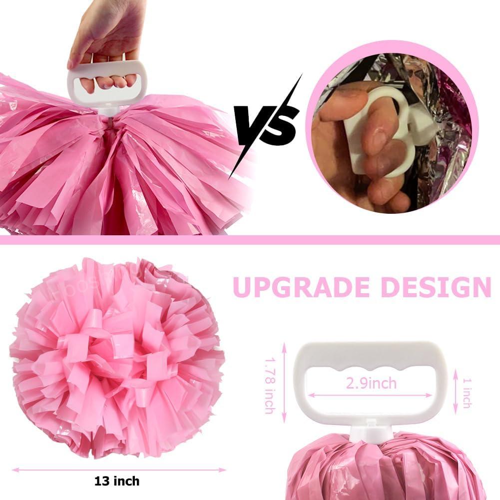 imageHooshing 5PCS Cheerleading Pom Poms and Cheerleader Girls Hair Ties with Poms for Sports Spirits Kids Adults Basketball Football Birthday Party PerformancePink