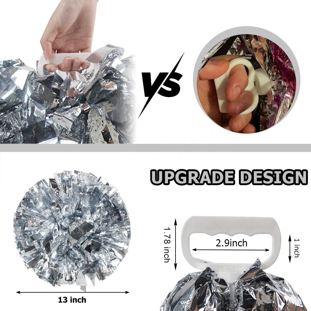 imageHooshing 5PCS Cheerleading Pom Poms and Cheerleader Girls Hair Ties with Poms for Sports Spirits Kids Adults Basketball Football Birthday Party PerformanceSilver