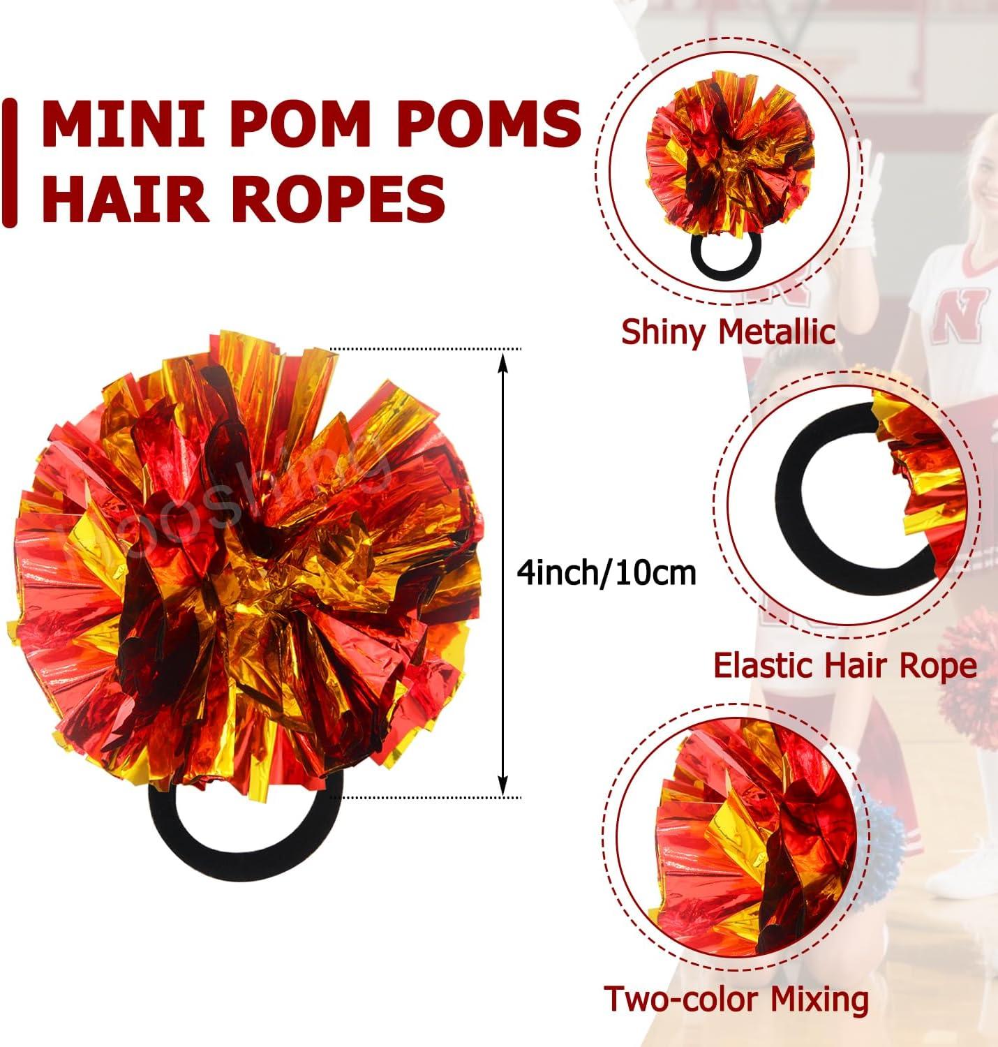 imageHooshing 5PCS Cheerleading Pom Poms and Cheerleader Girls Hair Ties with Poms for Sports Spirits Kids Adults Basketball Football Birthday Party PerformanceRed and Gold