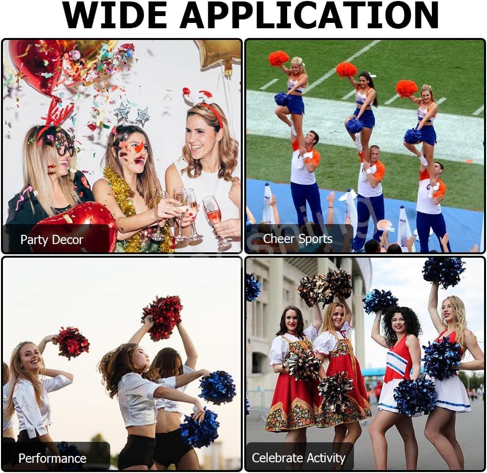 imageHooshing 5PCS Cheerleading Pom Poms and Cheerleader Girls Hair Ties with Poms for Sports Spirits Kids Adults Basketball Football Birthday Party PerformanceBlack and Silver